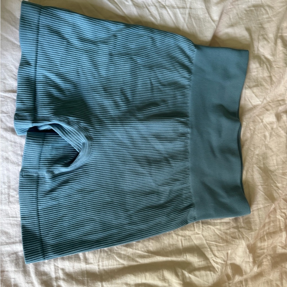 Blue Ribbed High-Waisted Shorts
